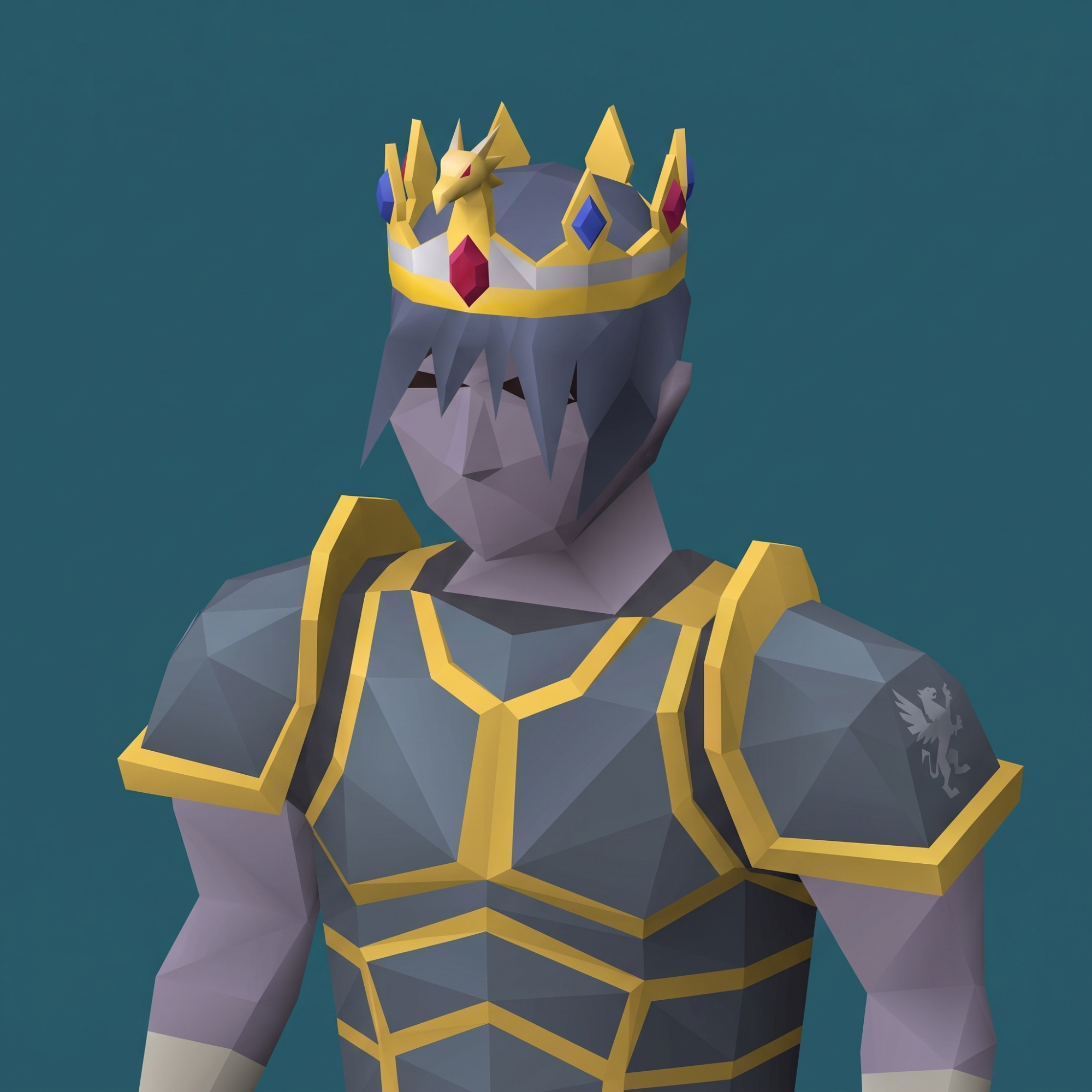 RSTR adventurer wearing a golden dragon crown and lion-crest plate armor